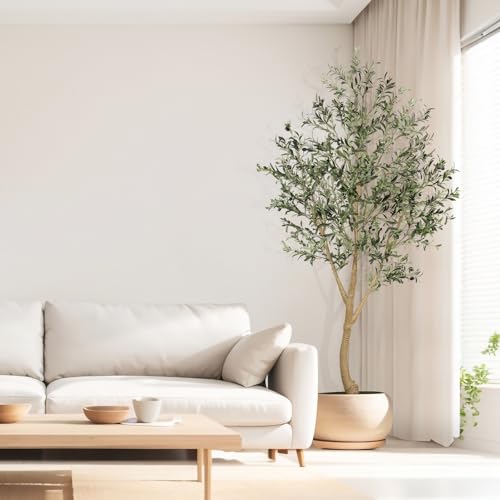 Realead 8ft Faux Olive Tree, Large Realistic Olive Trees Artificial Indoor, Tall Fake Olive Tree with Natural Wood Trunk and Lifelike Fruits for Home Office Decor - size: 8ft