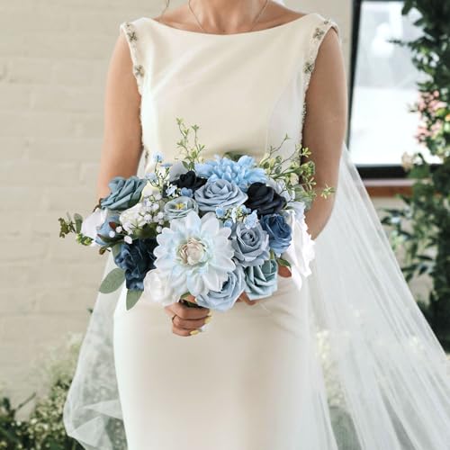 AGIRL Artificial Flowers Combo Silk Mix Blue Fake Flower with Stems for DIY Wedding Bouquets Centerpieces Arrangements Table Chair Decor Baby Shower Home Decor (Light Blue) - color: Light Blue