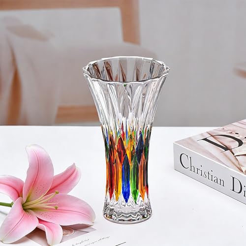 Glass Vase for Flowers Modern Vases Home Decor Unique Flower Vase for Bouquet 7.7" Centerpiece Vase Decor Room,Living Room,Library,Office,Table,Entryway,Modern Farmhouse(Crystal Clear) - color: Crystal-5