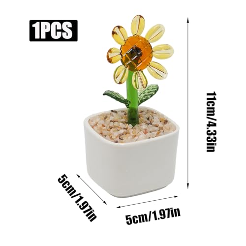 Glass Sunflower Planter 4 Inch Potted Faux Sunflower for Desk Decor Home Aesthetics - color: Sunflower