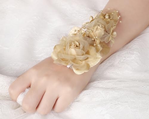 Set of 12 Artificial Silk Organza Craft Rose Flower, 12 Corsage Wristlet, 12 Pin Back DIY Boutonnieres for Wedding, Bridesmaids, Groomsmen, Quinceanera, Prom, Sweet 16 (Champagne) - color: Champagne