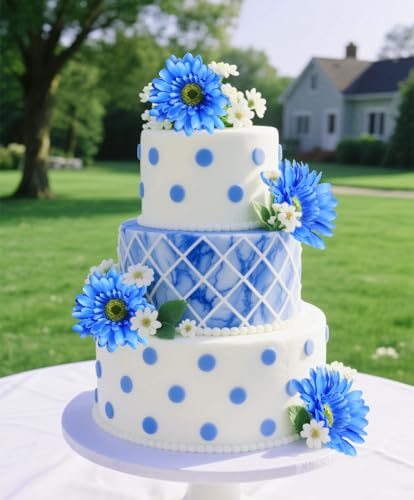 IPOPU 2 Bundles Artificial Gerbera Daisy Flowers 14 Heads Blue Fake Daisy with Stems Faux Silk Daisy Flowers for Wedding Bridal Bouquet Party Floral Arrangements Table Centerpiece Decor (Blue) - color: Blue