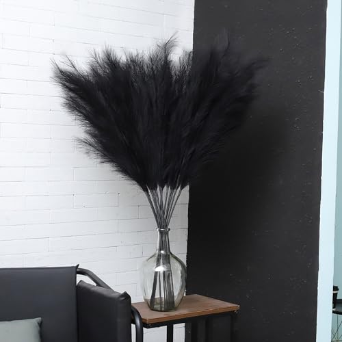 43" Black Pampas Grass Tall - 8 PCS Faux Pampas Grass Decor Artificial Pampas Grass Bouquet Flower Arrangement and Vase Filler for Wedding Boho Home Baby Shower Mothers Day Decoration - color: Black