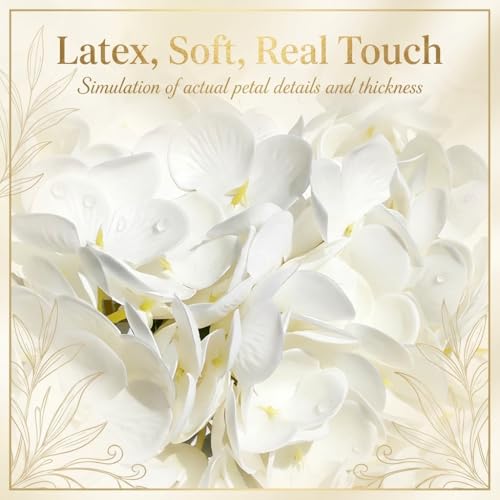 Hydrangea Artificial Flowers with Vase, Real Touch Latex Fake Hydrangeas Spring Stem Leaves Bouquet with Faux Water, Realistic Faux Flower for Home Office Bedroom Table Centerpiece Decor White - color: White