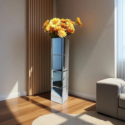 28" Tall Floor Vase, Mirror Silver Vases,Large Flower Vase for Home Decor, Mirrored Glass Decorative Modern for Living Room,Office,Centerpiece (Silver Square:6''L X 6''W X 28''H) - size: Silver Square:6"L X 6"W X 28"H