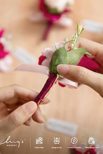 Ling's moment Boutonniere for Men, 6pcs Groom Groomsmen Boutonniere, Artificial Flowers for Wedding Decor/Prom/Homecoming, etc.Blush Hot Pink - color: Pk-blush & Hot Pink