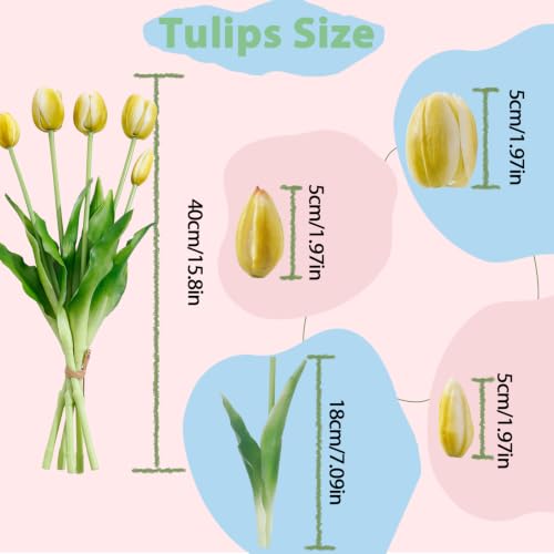 15 Pcs Artificial Flowers Tulips Real Touch Latex Plastic Soft Faux Bouquets for Party, Wedding, Home, Room, Garden Decor (Vintage Yellow) - color: Vintage Yellow