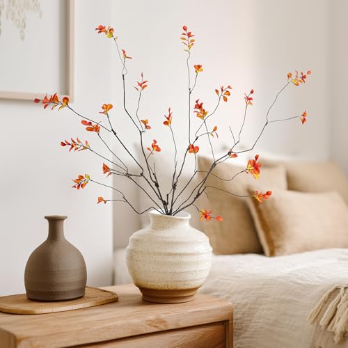 Ttranewsoo Fall Stems Artificial Ficus Branches, 35.4 Inch Faux Eucalyptus Stems Fall Decor, Fake Leaves Fall Decorations for Home, Autumn Table Decor Fall Branches for Vase (Yellow, 4 Pcs) - color: Orange2