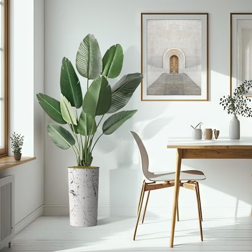Artificial Tree in Abstract Ink Planter, Fake Bird of Paradise Silk Tree for Indoor and Outdoor Home Decoration - 67" Overall Tall (Plant Pot Plus Tree) - style: Bird of Paradise