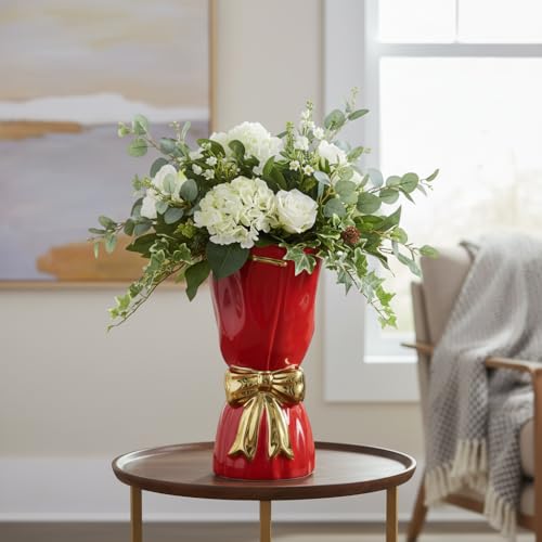 Bow Ceramic Vase for Flower - 11 Inch Modern vases Home Decor, Red Decorative Vase for Pampas Grass, Kitchen Island, Living Room, Fireplace, Entryway Table Decor - color: Red, size: 11 inch