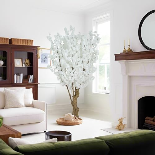 7FT Artificial Cherry Blossom Tree, White Faux Flower Tree for Home, Office, Wedding, Party & Outdoor Decor (2.1M) - color: White, size: 7ft