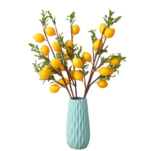 3 Pcs Artificial Lemon Decor 19" Fake Lemons Branch Beautiful Yellow Lemon Branches Decoration for Home Holiday Farmhouse Table Centerpiece and Home Decoration
