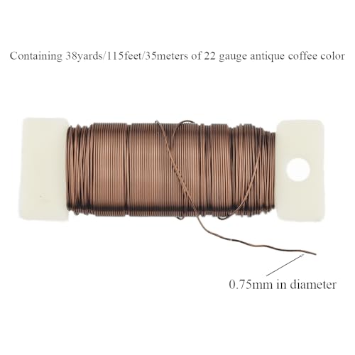 HAHIYO 22Gauge Coffee Color Metal Floral Wire - 1 Roll, 38 Yards (115 Feet) - Flexible Paddle Wire for Craft, Christmas Wreath, Flower Arrangement, Bouquet Wrapping, Wedding, DIY - color: Coffee, size: 22Gauge-1P/38Yards