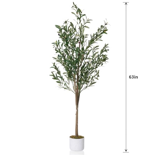 OUTLANE 5.3 FT Artificial Olive Tree with 34 Realistic Fruits, Faux Potted Plant for Indoor and Outdoor, Tall Fake Tree for Living Room, Office, Porch, Patio & Modern Farmhouse Decor - size: 7in