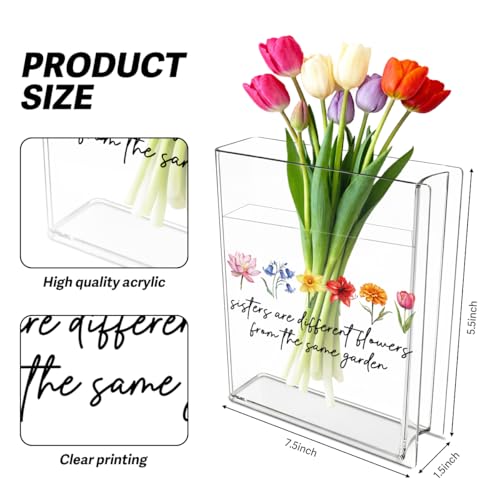 Sisters Book Flower Vase Mothers Day Birthday Thank You Gifts for Sisters Sister are Different Flower from The Same Garden Cute Acrylic Book Shaped Vase Decor for Home Office Table Shelf Vase 3806 - style: Country Rustic