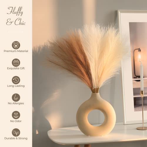 Serwalin Artificial Pampas Grass Decor 17.7 Inch 6pcs Boho Decor, Faux Pampas Grass Living Room Party Home Decor, Natural Small Fake Pampas Grass Vase Filler Centerpieces Arch Decor - color: Ivory & Beige & Sand, size: 17 Inch 6 Pcs