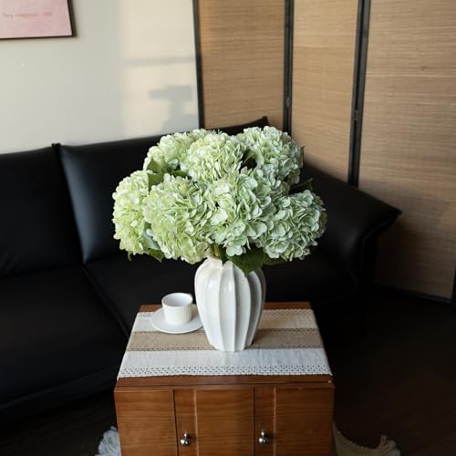 DUYONE 22" Real Soft Touch Hydrangea Artificial Flowers Realistic,Large Long Stem Fake Flowers Full Latex Faux,Wedding Bouquet,Party Home Decor,Garden Office Room Table Centerpieces Light Green 4pcs - color: Light Green, size: 4Pcs