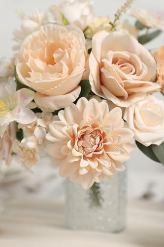 rongflower Nude Champagne Artificial Flowers Combo Set Fake Flower Leaf Box with Stemst for DIY Wedding Bridal Bouquet, Centerpieces, Home Decor, Floral Arrangement Decor - color: Nude Champagne