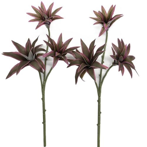 Fake Dracaena Plant, Artificial Greenery Branches 18.5" Realistic Shrubs Small Leaves Stems Faux Plants for Indoor Outdoor Garden Potted Wedding Party Office Planter Filler DIY Decoration Purple 2 Pcs - color: Dracaena Reflexa - Purple 2 Pack