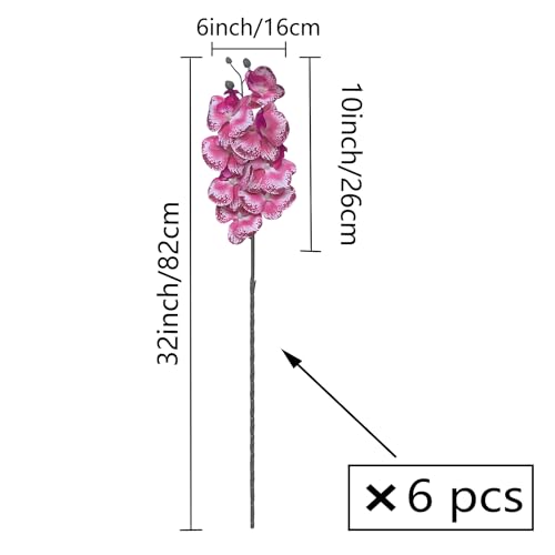 FagusHome 32 Inch Artificial Phalaenopsis Flowers 6 Pcs Artificial Orchid Flowers Stem Plants for Home Décor (Pink Piebald) - color: Pink Piebald