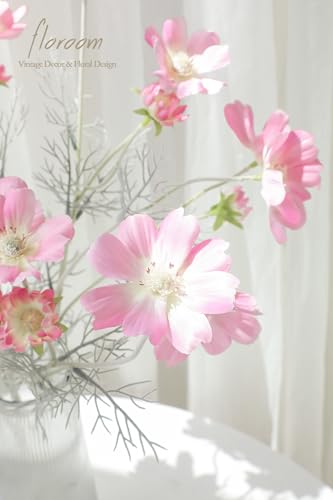 Floroom 5 Pcs Artificial Flowers Peach Pink Fake Cosmos Faux Silk Flower for Indoor Home Decor, Party Arrangements, Wedding Bouquets, Floral Table Centerpieces, and Decorations - color: Peach Pink