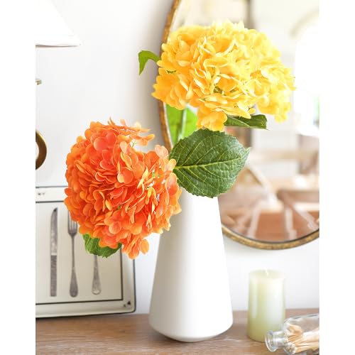 FiveSeasonStuff Real Touch Silk Hydrangea Flowers, 2 Large Long Stem Artificial Flowers for Floral Arrangements (Mixed Sunbeam Yellow & Autumn Orange) - color: Mixed Sunbeam Yellow + Autumn Orange