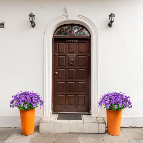 21 Bundles Outdoor Artificial Flowers UV Resistant Fake Silk Flowers No Fade Faux Plastic Plants Garden Porch Window Box Decoration(Purple) - color: Purple