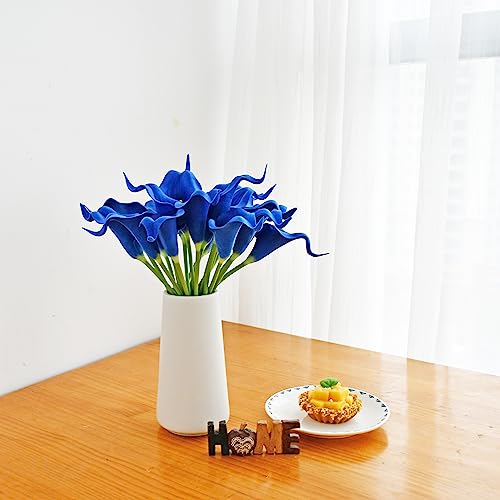 ONLY ART Artificial Royal Blue Calla Lily 20pcs – 13.5" PU Faux Flowers with Flexible Stems, Soft Texture, for New Year and Valentine's Day Home, Wedding & DIY Decor - color: Royal Blue