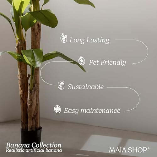 Maia Shop 5ft Artificial Banana Tree Plant for House, Apartment or Office – Realistic Fake Indoor Plants for Living Room, Kitchen, Bedroom, Entryway or Bathroom – Faux Greenery for Home Décor - color: Banana, size: 5ft
