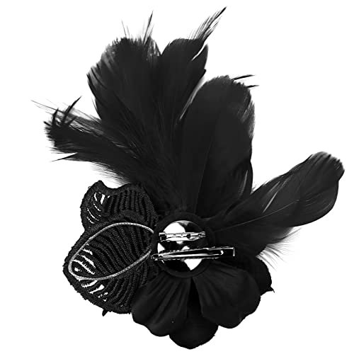 Song Qing Women's Fascinator Feather Flower Pin Brooch Corsage Bridal Hairband Derby Hat Cocktail Party Wedding - color: Black1