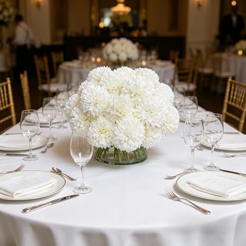 Kimura's Cabin 20Pcs Fake Chrysanthemum Artificial Flowers Silk Faux Mums Flower with Stem Ball Flowers for Wedding Party DIY Bouquets Arrangements Home Table Core Decoration Vase Fillers(White) - color: White Color