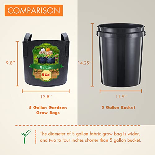 Gardzen 6-Pack 5 Gallon Grow Bags, 300G Thickened Nonwoven Fabric Pots with Handles, Heavy Duty Aeration Plant Bags for Gardening and Container Growing - size: 5 Gallons