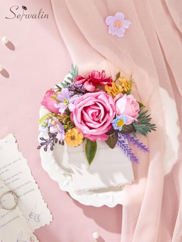Serwalin 2Pcs Corsage and Boutonniere Set,Pastel Rose Corsage Wristlet and Pocket Boutonniere for Prom Wedding Homecoming Anniversary Graduation - color: Pastel