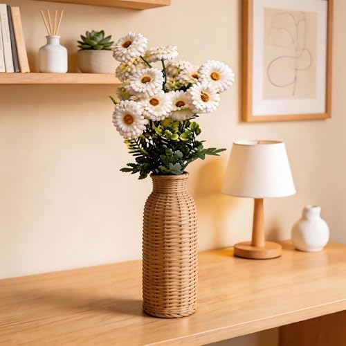 Artificial Mums, Outdoors Faux Fall Flowers Plants for Autumn Home Decor, 10 Bundles Natural Texture Daisy UV Resistant Indoor Festival Decoration for Wedding, Yard, Patio, Porch...(White) - color: White