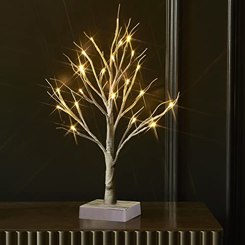 Fudios Lighted Birch Tree with Timer Battery Operated 18in Home Decor Tabletop, Pre lit Artificial Birch Trees with 24 LED for Wedding Christmas Party - color: Birch Tree