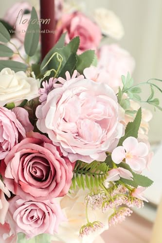 Floroom Dusty Rose Cream Artificial Flowers Fake Roses Peonies and Greenery Combo Box Set for DIY Wedding Bouquets Bridal Shower Centerpieces Floral Arrangements Party Tables Home Decorations - color: Delicate Dusty Rose