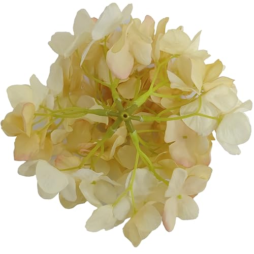 7.1''Champagne Hydrangea Artificial Flowers,10 Pcs Artificial Silk Hydrangea Heads,81 Petals Faux Hydrangea Flowers Heads with Stems for Home Wedding Baby Shower Decor(Champagne) - color: Champagne