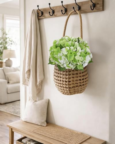 Hollyone Light Green Hydrangea Artificial Flowers 6pcs Large Real Touch Faux Hydrangeas Silk Flowers Bouquets Fake Flower with Stems for Home Decor Indoor Wedding Kitchen Centerpiece Table Decorations - color: Green