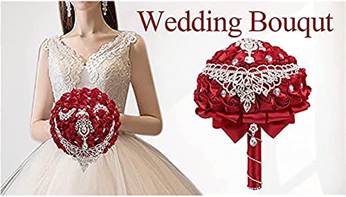 Handmade Luxury Wedding Bridal Bouquet Large Silk Rose Holding Toss Artificial Flowers Bouquets with Satin Ribbon Pearls Rhinestone for Bride Vintage Royal Wedding Bouquet (Light Purple+ Ivory) - color: Light Purple+ Ivory