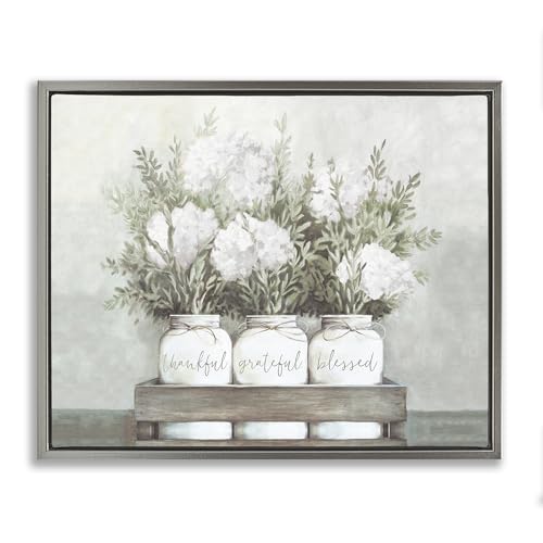 'Pristine Hydrangea Bouquet Sentiments'| Floating Frame Canvas Art | Stupell Industries | Gray, 21 x 17 Inches, Easy to Hang and Sturdy, Made in USA, by Dogwood Portfolio - color: Luster Gray (Matte), size: 20"L x 16"W