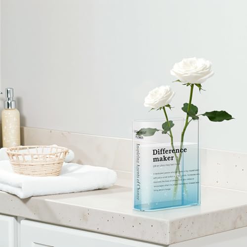 BuyCard Clear Acrylic Book Vase for Flowers, Transparent Book Flower Vase for Home Decor, Simplicity Bookshelf Decor, Unique Stuff for Book Lovers, Difference Maker, Gift to Motivate (Blue) - color: Gradient Blue