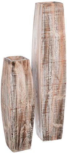 KALALOU Set of White Washed Tall Oblong Wooden Vases, Large & Small, Brown (CPP2022)