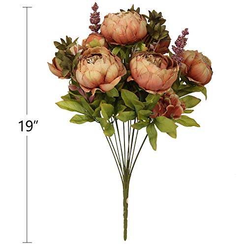Silk Peony Bouquet Vintage Artificial Peonies Flower for Home Wedding Party Decor (1pcs, Coffee) - color: Coffee