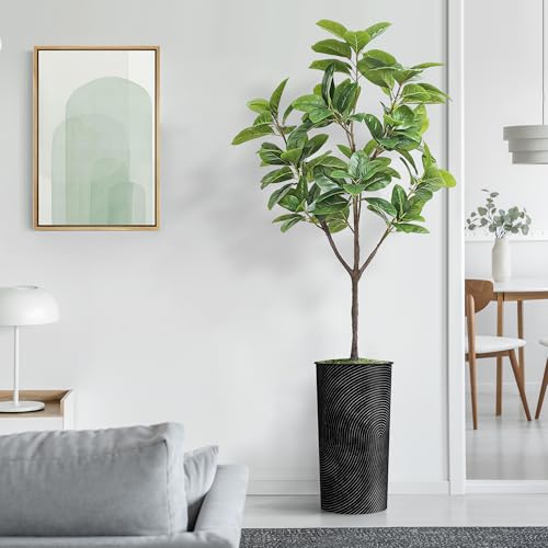 Artificial Tree in Geometric Spiral Pattern Planter, Fake Magnolia Tree for Indoor and Outdoor Home Decoration - 70" Overall Tall (Plant Pot Plus Tree) - style: Magnolia Tree