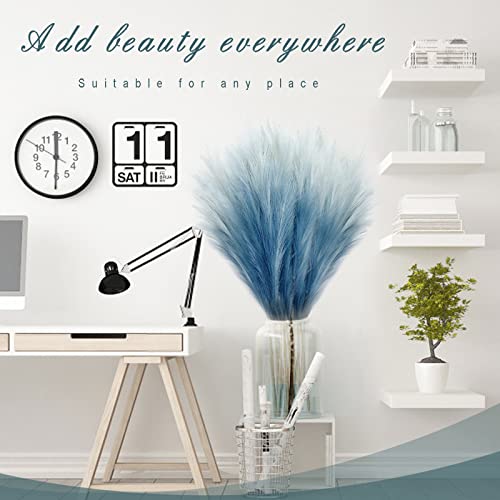 KALYLOC 8Pcs 35.4” Blue Colorful Faux Pampas Grass, Fluffy Artificial Bulrush Branches Boho Decor, Filler Tall Pampas Grass Reed Fluffy Stems for Living Room Wedding Decoration - color: Blue