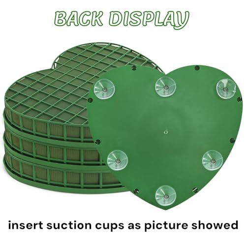 Goaste 4 Pack Heart-Shaped Floral Foams, Large Green Florist Foam with Suction Cup Tray, Wet Flower Mud Blocks, Green Florist Sponge Bricks for Wedding Car Decoration, DIY Flower Arrangement