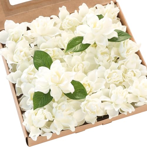 Floroom Artificial Gardenia Flowers 2.7" 25pcs Real Looking Ivory Foam Fake Flowers with Stems for DIY Wedding Bouquets Bridal Shower Centerpieces Floral Arrangements Party Tables Home Decorations - color: Ivory