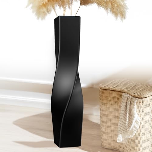 Tall Resin Vases On Floor, 27.56" Matte Black Twisted Geometric Floor Vase for Home, Living Room, Bedroom, Office, Desk, Shelf, Creative Unique Decorative Tall Decor Floor Vase - color: Black, size: 27.56 Inches
