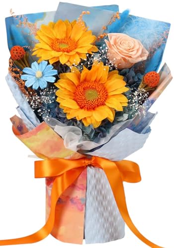 Forever Flowers for Delivery, Preserved Sunflower Bouquets, Long Lasting Roses, Eternal Flower Bouquet with Gifts Box for Mother Wife Girlfriend on Festivals Birthday Anniversary (Blue) - color: Blue