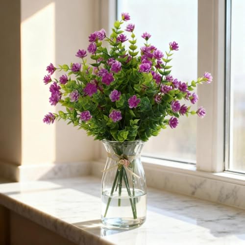 1 Pack 7-Fork Simulated Eucalyptus Roses, Green Potted Artificial Flowers, Home Decoration and Wall Decoration(Rose Pink) - color: Rose Pink